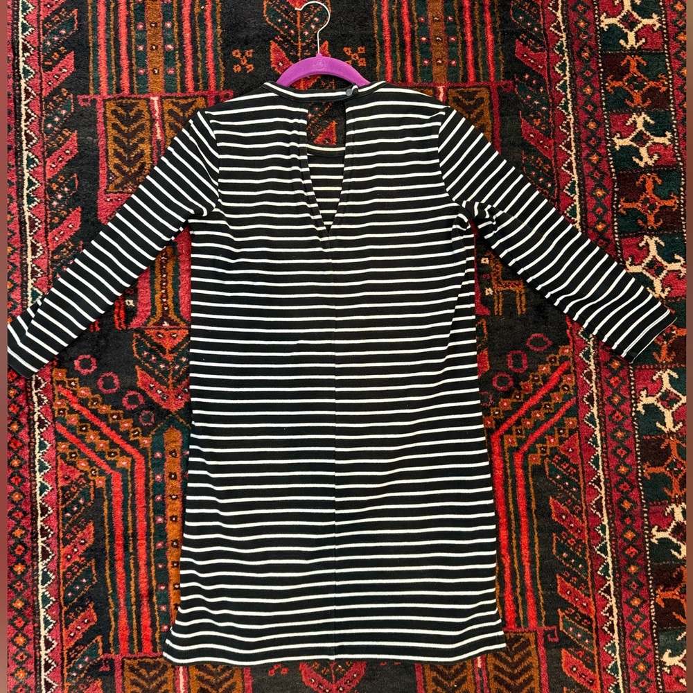 Madewell Black and White Striped Mini Dress, 3/4 sleeve - Picture 2 of 2